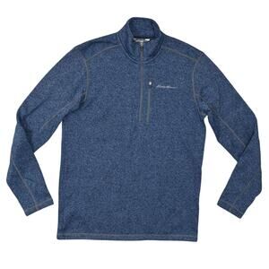 Eddie Bauer Blue Pullover Sweater M Polyester Solid 1/4 Zip Long Sleeve